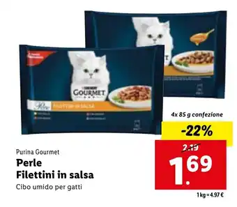 Lidl Purina Gourmet Perle Filettini in salsa 4x 85 g offerta