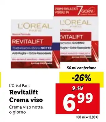 Lidl L'Oréal Paris Revitalift Crema viso 50 ml offerta