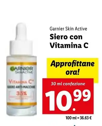 Lidl Garnier Skin Active Siero con Vitamina C 30 ml offerta