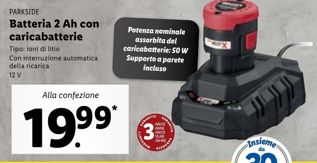 Parkside Batteria 2 Ah con caricabatterie offerta di Lidl