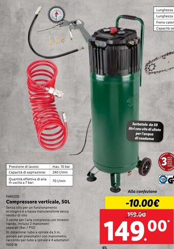 Lidl Parkside Compressore verticale, 50L offerta