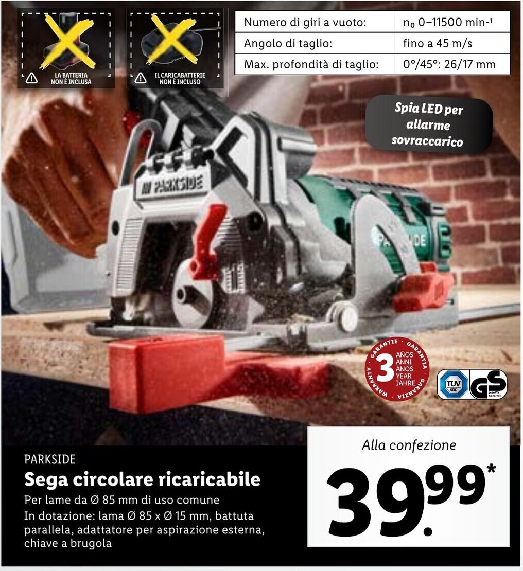 Parkside Sega circolare ricaricabile offerta di Lidl
