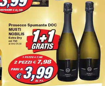 Prix Quality Prosecco Spumante DOC Musti Nobilis Extra Dry 750 ml offerta