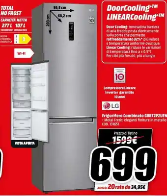 MediaWorld LG Frigorifero Combinato GBB72PZUFN offerta