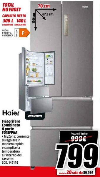 MediaWorld Haier Frigorifero Combinato 4 porte FD15FPAA offerta