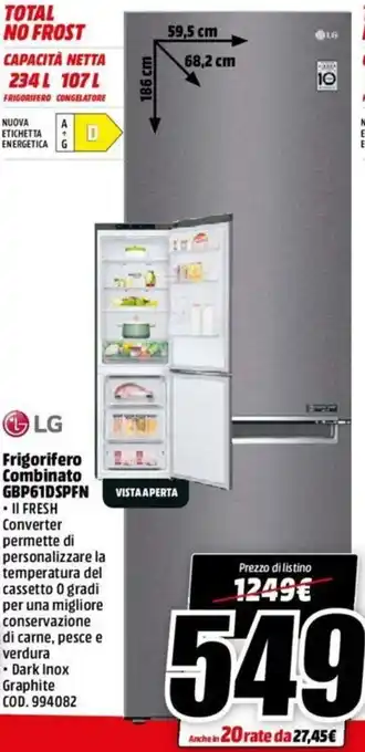 MediaWorld LG Frigorifero Combinato GBP61DSPFN offerta