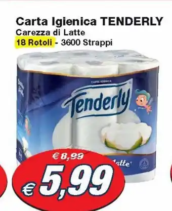 Prix Quality Carta Igienica Tenderly Carezza di Latte 18 Rotoli 3600 Strappi offerta