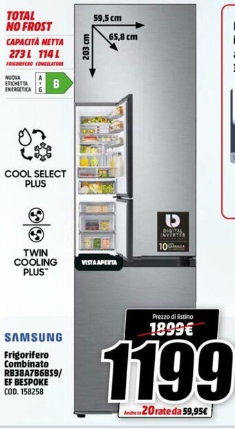 MediaWorld Samsung Frigorifero Combinato RB38A7B6BS9/ EF BESPOKE offerta