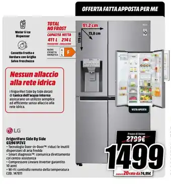 MediaWorld LG Frigorifero Side By Side GSJ961PZVZ offerta