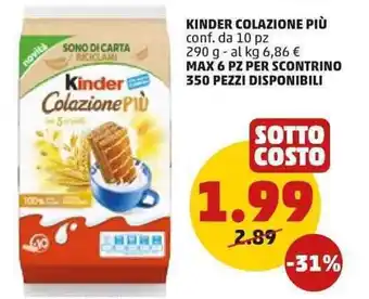 PENNY Kinder Colazione Più 10 pz 290 g offerta
