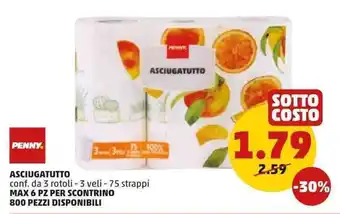 PENNY Penny Asciugatutto conf. da 3 rotoli - 3 veli - 75 strappi offerta