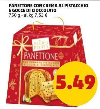 PENNY Panettone Con Crema Al Pistacchio e Gocce di Cioccolato 750 g offerta