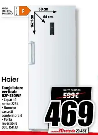 MediaWorld Haier Congelatore verticle H2F-220WF offerta