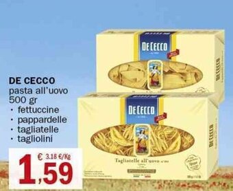 Crai De Cecco pasta all'uovo 500 gr offerta