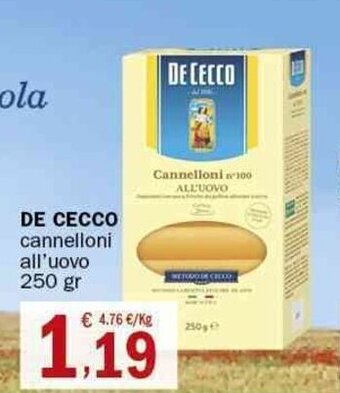 Crai De Cecco cannelloni all'uovo 250 gr offerta