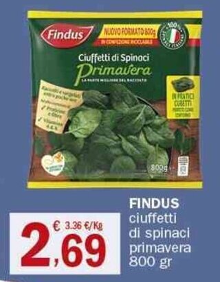 Crai Findus ciuffetti di spinaci primavera 800 gr offerta