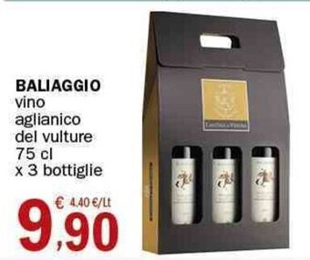 Crai Baliaggio vino aglianico del vulture 75 cl x 3 bottiglie offerta