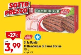 DPiù Si fa Bontà 10 Hamburger di Carne Bovina 750 g offerta