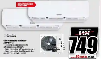 MediaWorld Olimpia Splendid Climatizzatore dual fisso ARYAL 9+12 offerta
