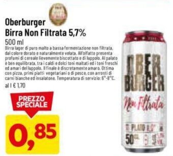DPiù Oberburger Birra Non Filtrata 5,7% 500 ml offerta
