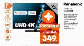 Expert Panasonic TV LED 43" TX43LX650E offerta