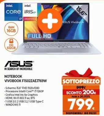 Expert Asus Notebook Vivobook F1502ZAEJ769W offerta