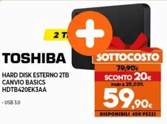 Expert Toshiba Hard Disk Esterno 2TB Canvio Basics HDTB420EK3AA offerta