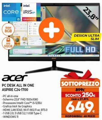 Expert Acer PC Desk All in One Aspire C24-1700 offerta