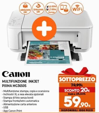 Expert Canon Multifunzione Inkjet Pixma MG3650S offerta