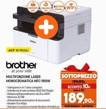 Expert Brother Multifunzione Laser Monocromatica MFC-1910W offerta