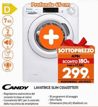 Expert Candy Lavatrice Slim CSS4137TE111 offerta