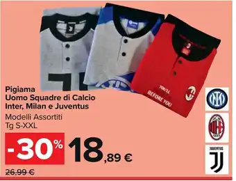 Pigiama uomo squadre di calcio inter, milan e juventus