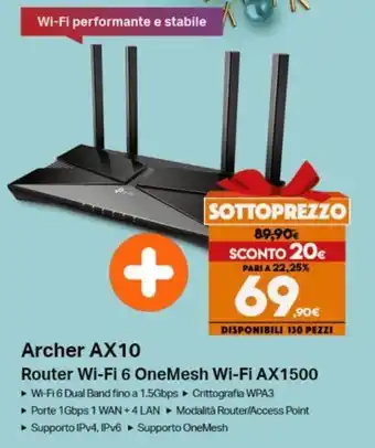 Expert tp-link Archer AX10 Router Wi-Fi 6 OneMesh Wi-Fi AX1500 offerta