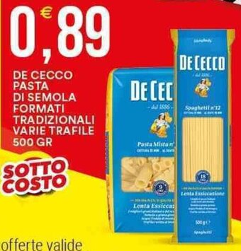 Vantaggio Cash&Carry De Cecco Pasta di Semola Formati Tradizionali varie trafile 500 gr offerta