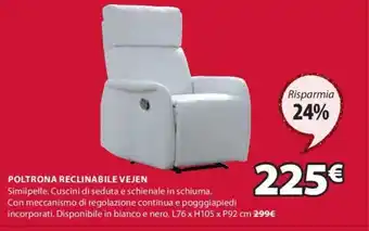 JYSK Poltrona Reclinabile Vejen L76xH105xP92 cm offerta