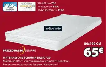JYSK Materasso in Schiuma Basic F30 80 x 190 cm offerta
