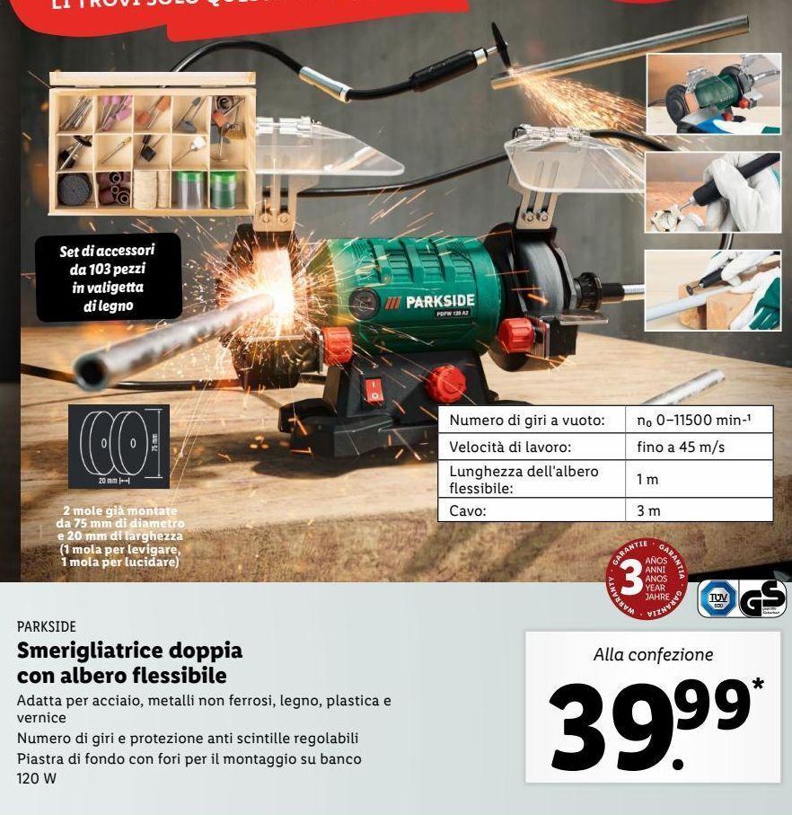 Smerigliatrice doppia con albero flessibile offerta di Lidl