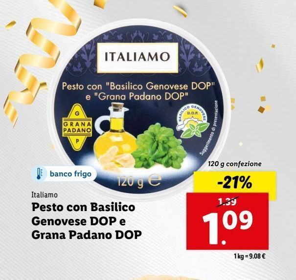 Pesto con basilico genovese dop e grana padano dop offerta di Lidl