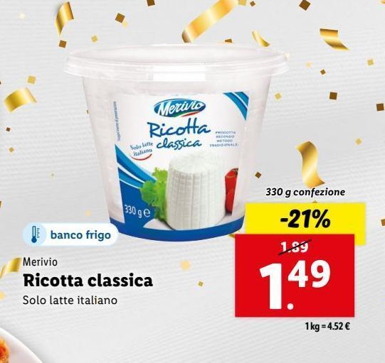 Ricotta classica offerta di Lidl