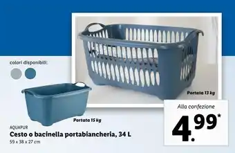 Cesto o bacinella portabiancheria 34 l