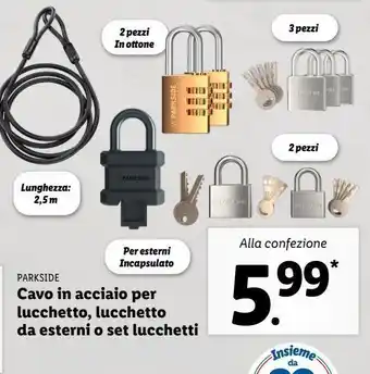 Lidl Cavo in acciaio per lucchetto, lucchetto da esterni o set lucchetti offerta