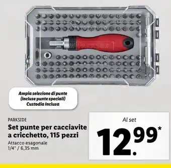 Lidl Set punte per cacciavite a cricchetto 115 pezzi offerta