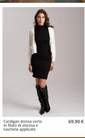 Cardigan donna corto in filato di viscosa e taschine applicate