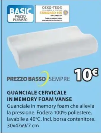 JYSK Guanciale Cervicale In Memory Foam Vanse 30 x 47 x 9/7 cm offerta