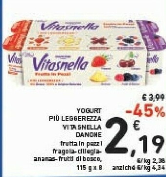 Conad Danone Vitasnella Yogurt Piu Leggerezza Fragola 115g offerta
