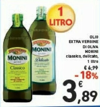 Conad Monini Olio Extra Vergine Di Oliva Delicato 1000 G(ml) offerta