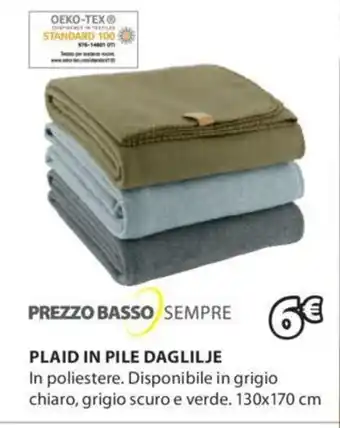 JYSK Plaid In Pile Daglilje In poliestere. Disponibile in grigio chiaro, grigio scuro e verde. 130 x 170 cm offerta