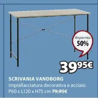 JYSK Scrivania Vandborg Impiallacciatura decorativa e acciaio P60 x L120 x H75 cm offerta