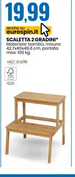Eurospin Scaletta 2 Gradini bambù, 42,7x40x49,6 cm, portata max: 100 kg offerta