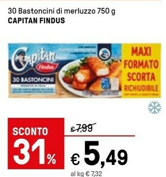 Iper La Grande Findus 30 Bastoncini Con 100% Filetti Di Merluzzo In Croccante Panatura 750 G(ml) offerta